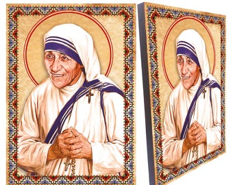 Saint Mother Teresa Icon: Catholic Wall Art on Pine Wood