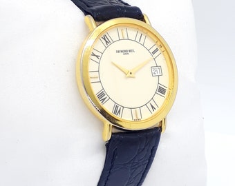 Vtg Raymond Weil Geneve Watch Women 23mm 18K Gold Plated New Battery 6.75\