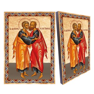 Icono de San Pedro y San Pablo – Icono Ortodoxo Cristiano en Madera A4 Decoración de Paredreligioso, Tamaño: 8.3&#39;&#39;x 11.7 &#39;&#39;