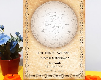 Custom Star Map Personalized Constellation Gift, Vintage Wood Art (8.3''x 11.7'')