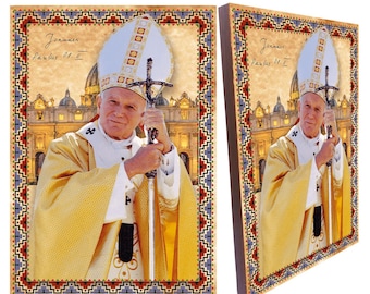 Saint John Paul II Wood Plaque: Catholic Icon, Religious Home Decor