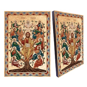 Albero della vita Ampelos Icona ortodossa Icon Stampa su tela su legno - Vecchia carta effetto Byzantine Art - Greco Icona