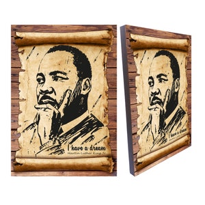 Martin Luther King Jr ritratto famoso citazione arte vecchia carta texture immagine, stampa su tela su legno, 8.3 "x 11,7" (21cm x 29.7 cm)