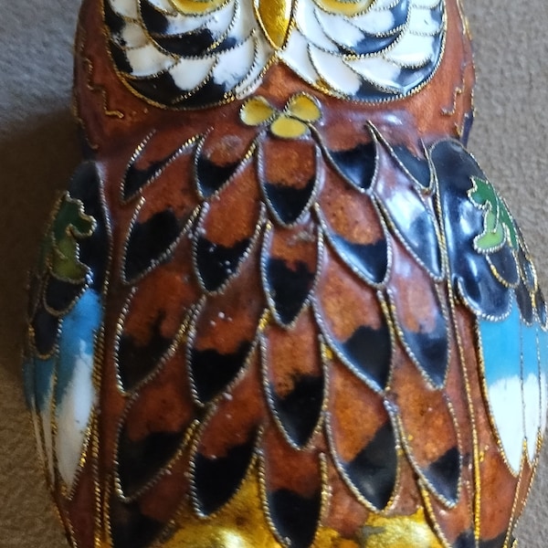 Vintage Cloisonne Double Sided Owl Figurine