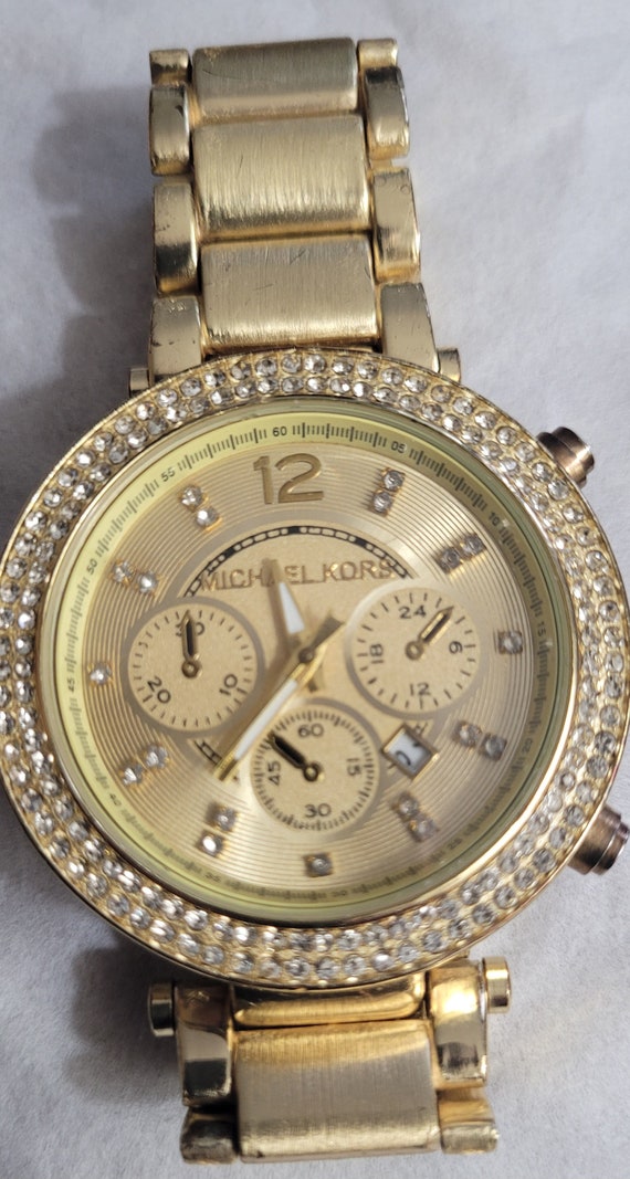 超人気新品 Kors Michael Goldtone Etsy - Watch Rhinestones Clear 時計