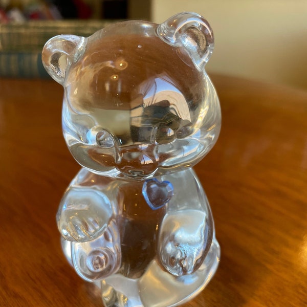 Small Fenton Crystal Bear With Blue Birthstone Heart