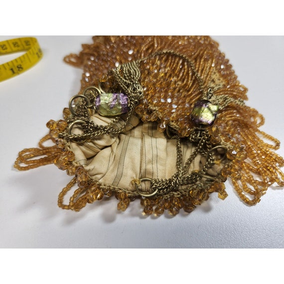Yellow beaded flapper chain pull closure purse - image 3