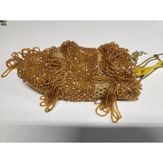Yellow beaded flapper chain pull closure purse - image 2