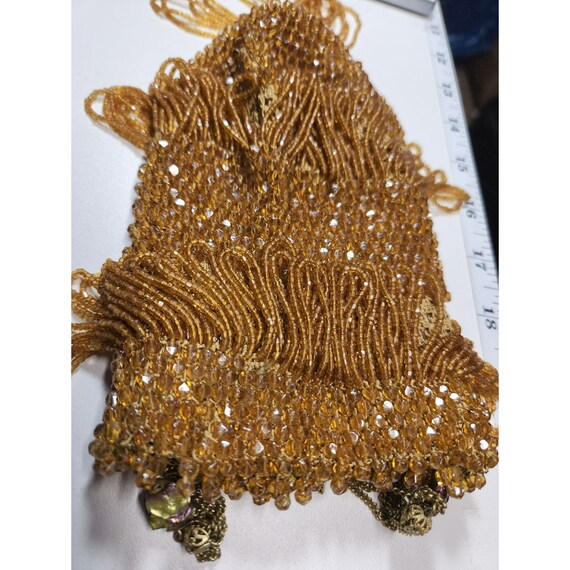 Yellow beaded flapper chain pull closure purse - image 4