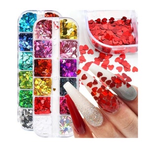 Nail Art sequins Hearts shape Holographic cute valentines day designs  - Use with acrylic builder gel polish flakes for nail body & face -