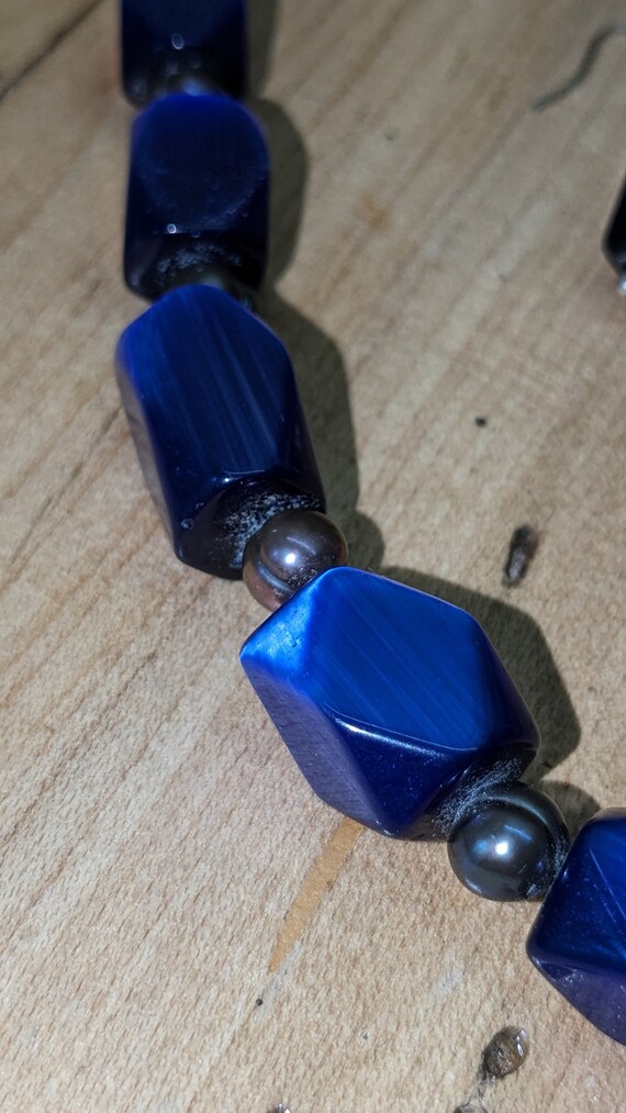 Vintage Czech Cobalt Blue Satin Glass Necklace an… - image 4