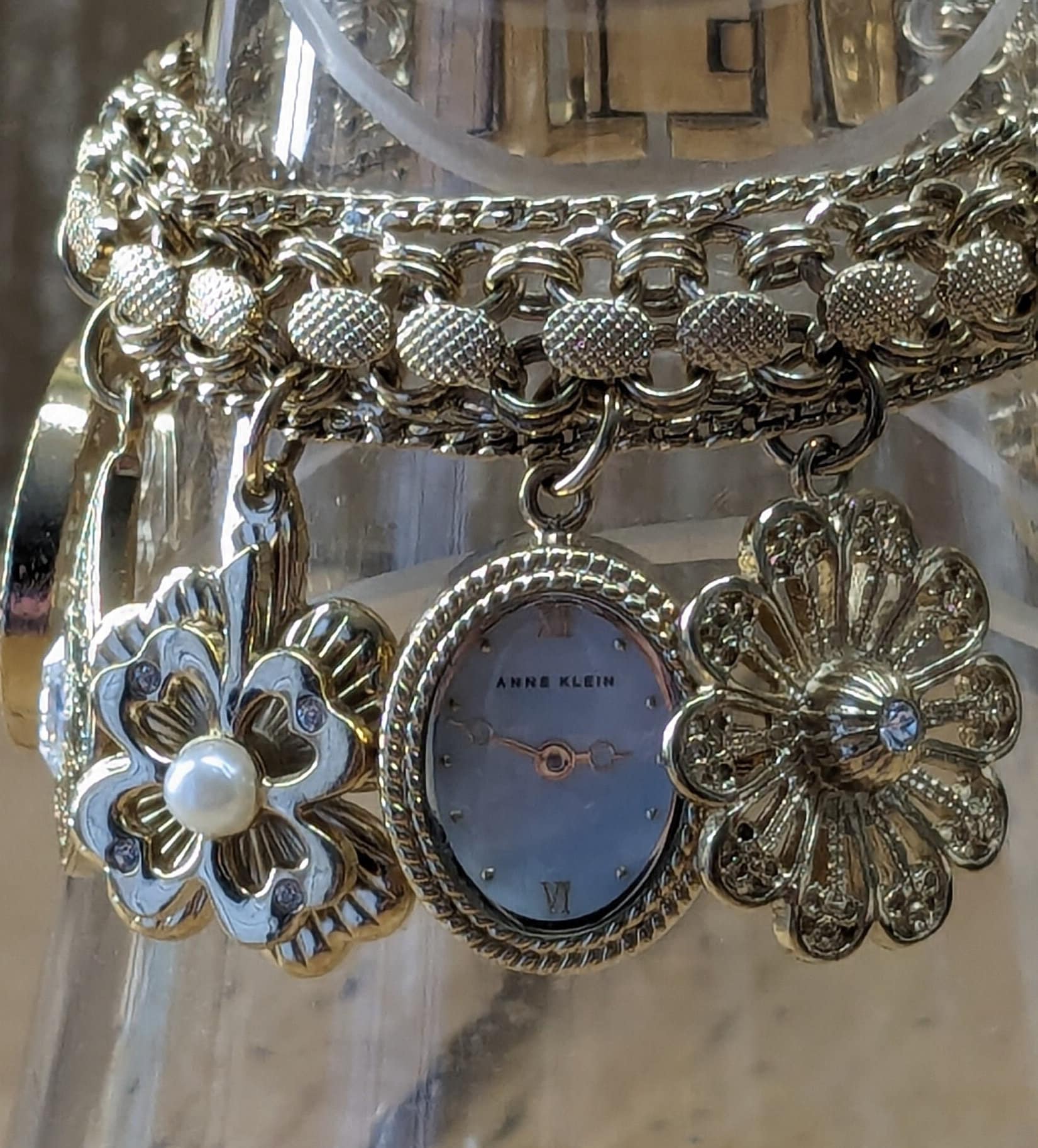 Vintage Anne Klein Gold Tone Charm Bracelet Watch