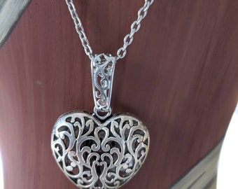 10 Pcs Large Puffed Filigree Tibetan Silver Heart Pendant Necklace Gift S144