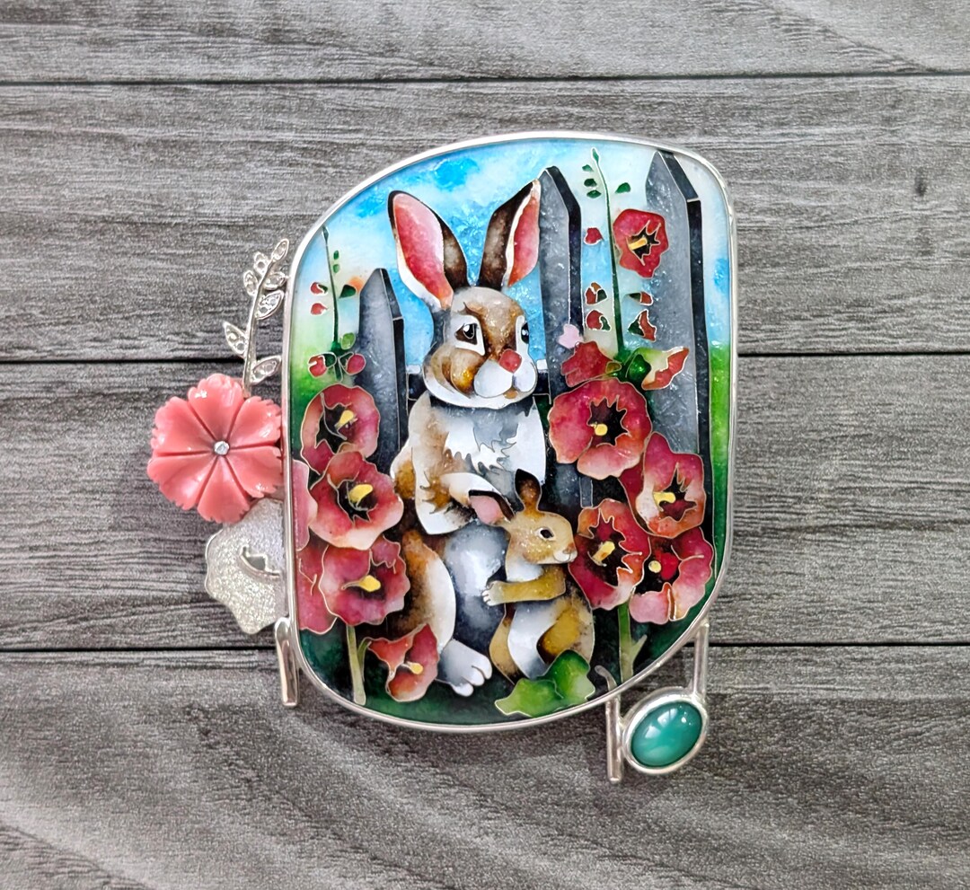 Rabbit. Cloisonne Enamel. Pendant, Sterling Silver, Handmade Jewelry - Etsy