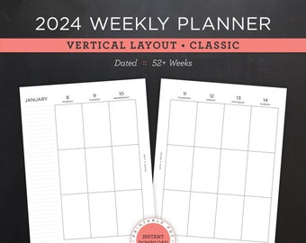 2024 Weekly Planner Printable • Vertical Layout • 7" x 9.25" HP Classic Size • Minimal, Neutral Design • 2 Page Spread (Download)