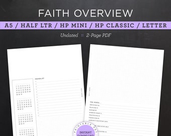 Faith Overview Layout • Undated Monthly Planner Printable • A5, Half Letter, HP Mini, HP Classic, HP Big / Letter • 2-Page pdf (Download)