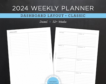 2024 Weekly Planner Printable • Dashboard Layout • 7" x 9.25" HP Classic Size • Minimal, Neutral Design • 2 Page Spread (Download)