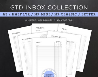 GTD Inbox Collection • Getting Things Done Inbox / Task Organizer • A5, Half Letter, HP Mini, Classic, Big / Letter Size (Download)