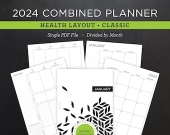 2024 Combined Planner Printable • Health Layout • 7" x 9.25" HP Classic Size • Minimal, Neutral Design (Instant Download)