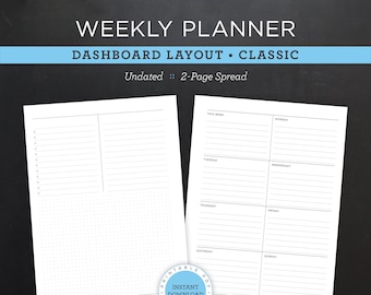 Undated Weekly Planner Printable • Dashboard Layout • 7" x 9.25" HP Classic Size • Minimal, Neutral Design • 2 Page Spread (Download)