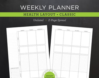Planificateur hebdomadaire non daté imprimable • Mise en page santé • Taille classique HP 7" x 9,25" • Design minimaliste et neutre • 2 pages (Télécharger)
