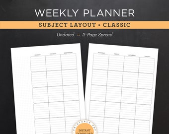 Undated Weekly Planner Printable • Subject Layout • 7" x 9.25" HP Classic Size • Minimal, Neutral Design • 2 Page Spread (Download)