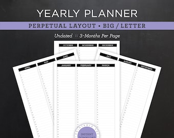 Undated Yearly Planner Printable • Perpetual Layout • 8.5"x11" Letter/Binder/HP Big Size • Minimal, Neutral Design • 4 Pages (Download)