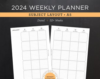 2024 Weekly Planner Printable • Subject Layout • 5.83" x 8.27" A5 Size • Minimal, Neutral Design • 2 Page Spread (Download)