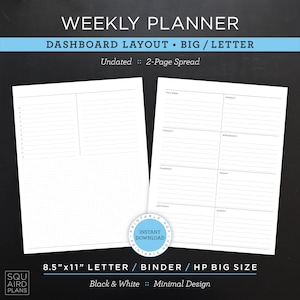 Planificador semanal sin fecha imprimible • Diseño del panel de control • Carta/carpeta/HP de 8,5"x11" tamaño grande • Diseño minimalista y neutro • 2 páginas (descargar)