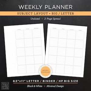 Planificador semanal sin fecha imprimible • Diseño del tema • Carta/carpeta/HP de 8,5"x11" tamaño grande • Diseño minimalista y neutro • Doble página (descargar)
