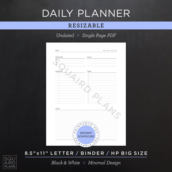 Daily Planner • Undated Day Planner Insert • Resizable Planner Printable • 8.5”x11” Letter Size PDF (Instant Download)