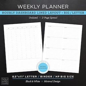 Planificador semanal imprimible sin fecha • Diseño rayado para tablero horario • Tamaño carta/carpeta/HP grande de 8.5" x 11" • Diseño minimalista y neutro • 2 páginas (PDF)