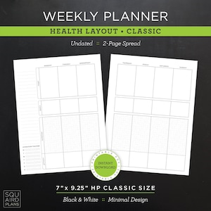 Undated Weekly Planner Printable • Health Layout • 7" x 9.25" HP Classic Size • Minimal, Neutral Design • 2 Page Spread (Download)