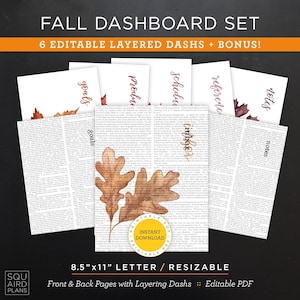 Conjunto de paneles de hojas de acuarela de otoño • Planificador editable en PDF imprimible • Tamaño de letra de 8,5”x11” / redimensionable • Juego de 6 divisores (descarga instantánea)