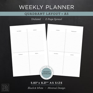 Agenda settimanale senza data stampabile • Layout quadrante • Formato A5 5,83 x 8,27 pollici • Design minimale e neutro • 2 pagine (Download)