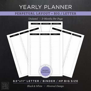 Planificador anual sin fecha imprimible • Diseño perpetuo • Carta/carpeta/HP de 8,5"x11" tamaño grande • Diseño minimalista y neutro • 4 páginas (descargar)