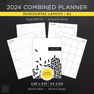 2024 Combined Planner Printable • Horizontal Layout • 5.83" x 8.27" A5 Size • Minimal, Neutral Design (Instant Download)