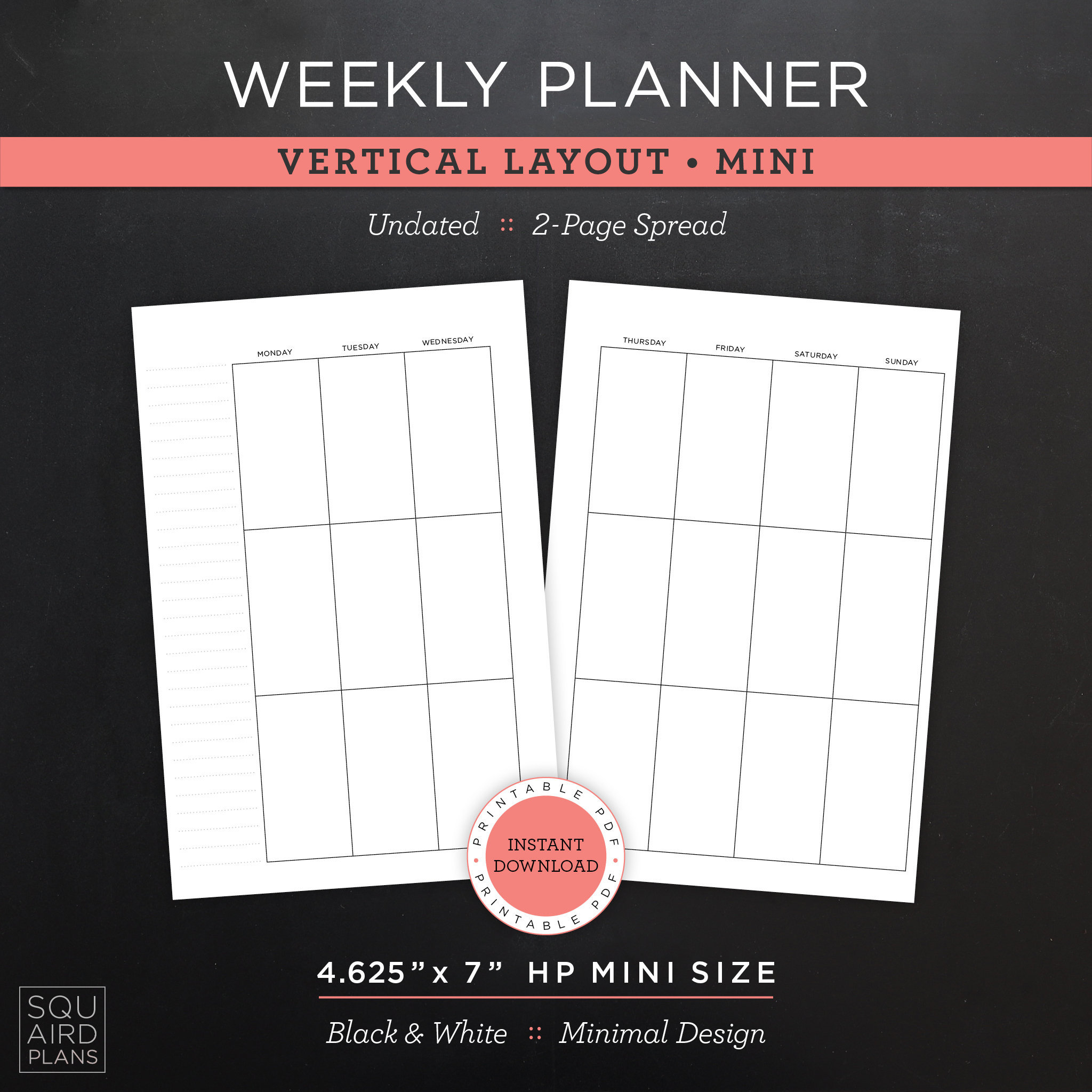 Undated Weekly Planner Printable • Vertical Layout • 4.625" X 7" HP ...