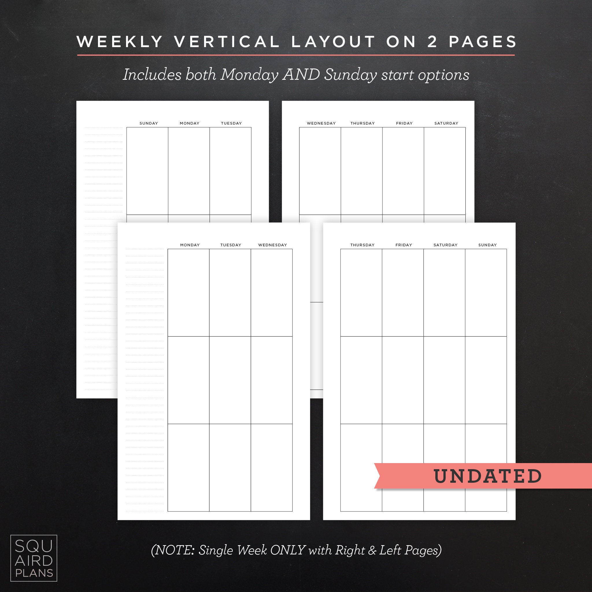 Undated Weekly Planner Printable • Vertical Layout • 5.5" X 8.5" Half ...