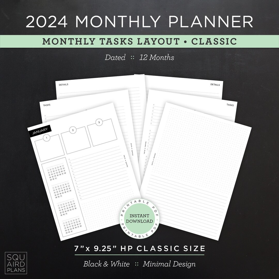 2024 Monthly Planner Printable Monthly Tasks Layout 7 X 9.25 HP Classic ...