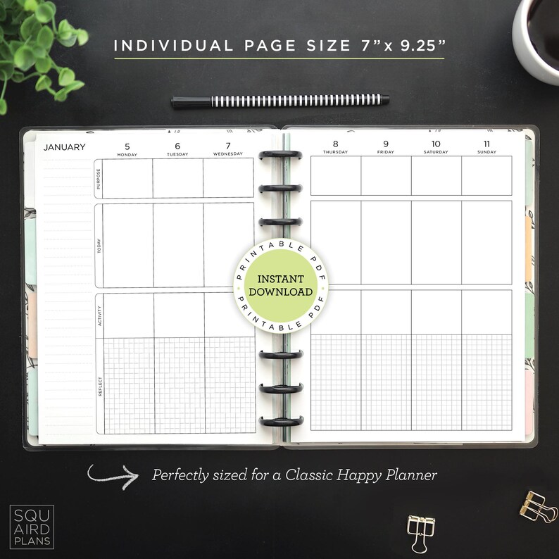 2026 Weekly Planner Printable • Wellness Layout • 7" X 9.25" HP Classic ...