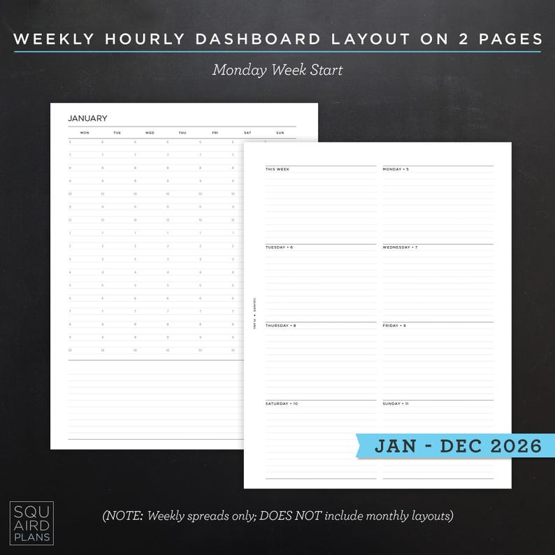 2026 Weekly Planner Printable • Hourly Dashboard Lined Layout • 8.5"x11 ...