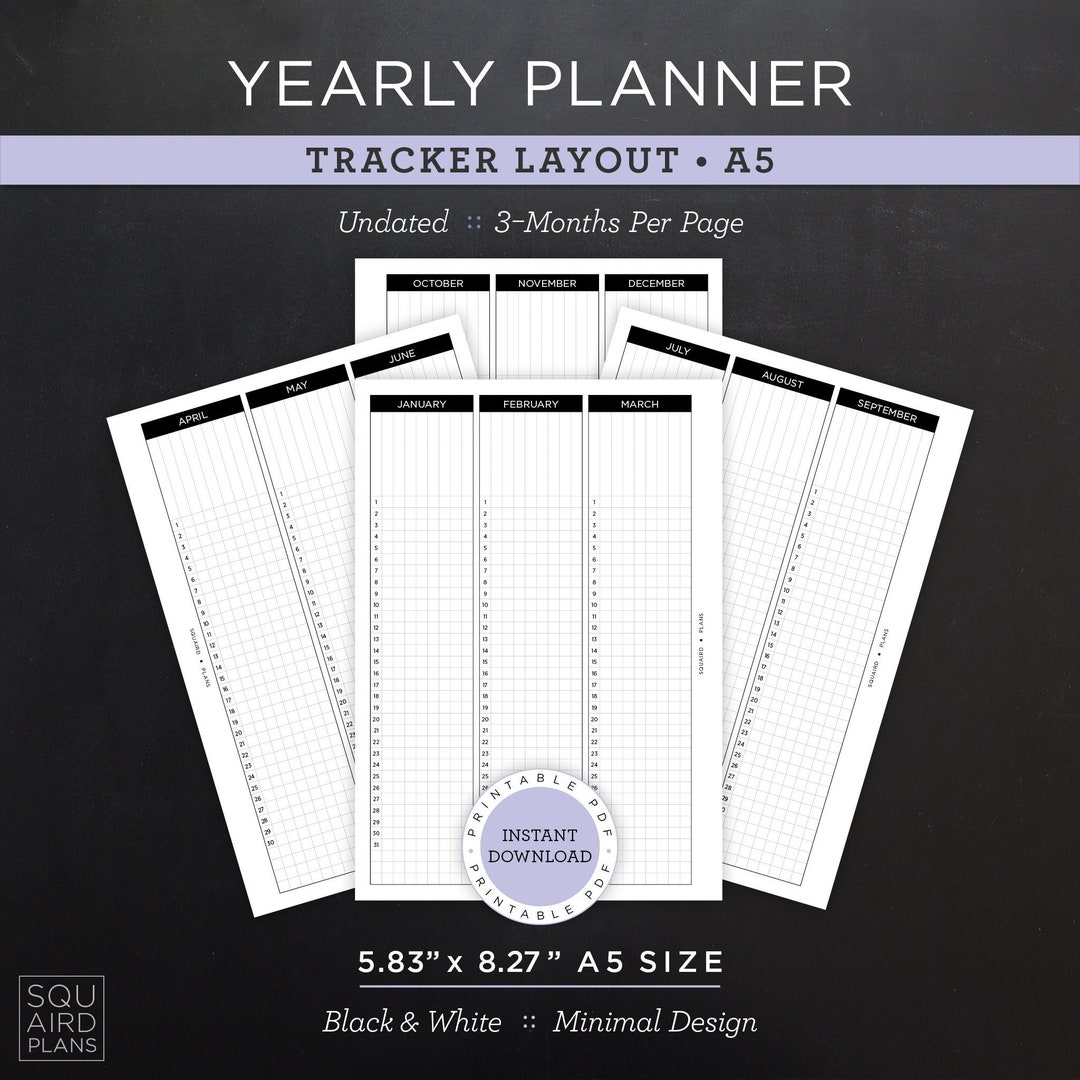 Undated Yearly Planner Printable • Tracker Layout • 5.83" X 8.27" A5 ...