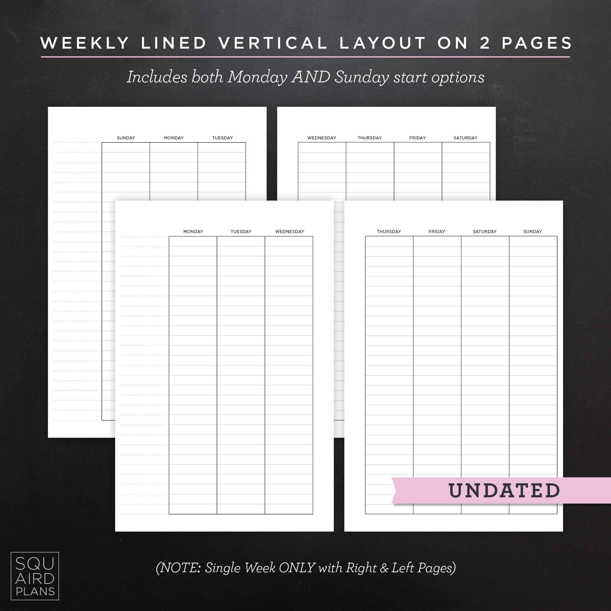 Undated Weekly Planner Printable • Lined Vertical Layout • 4.625" X 7 ...