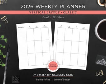 2026 Weekly Planner Printable • Vertical Layout • 7" x 9.25" HP Classic Size • Minimal, Neutral Design • 2 Page Spread (Download)