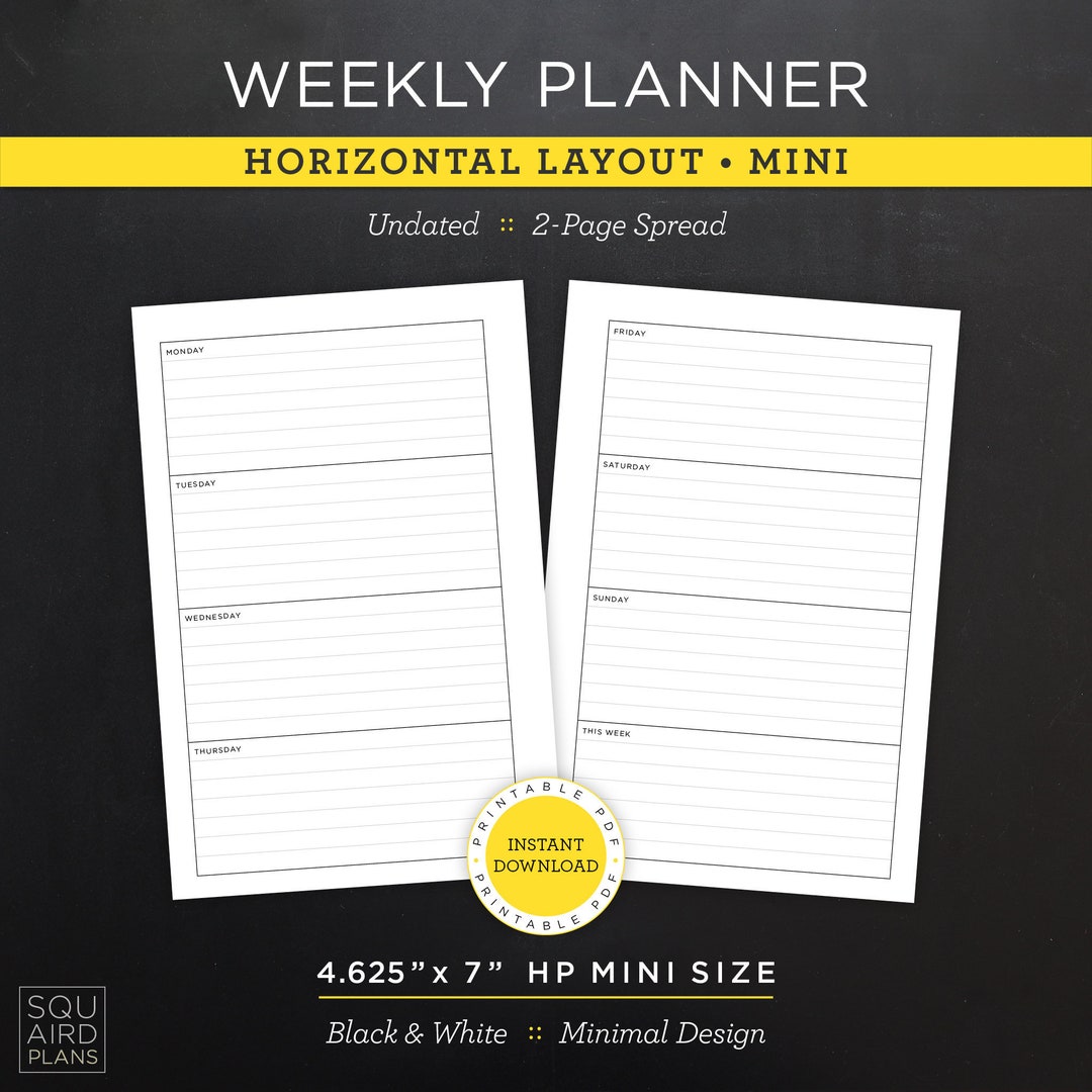 Undated Weekly Planner Printable • Horizontal Layout • 4.625" X 7" HP ...