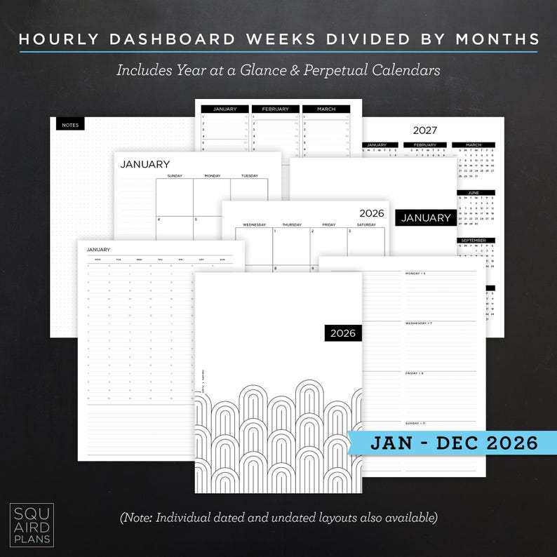2026 Combined Planner Printable • Hourly Dashboard Lined Layout • 7