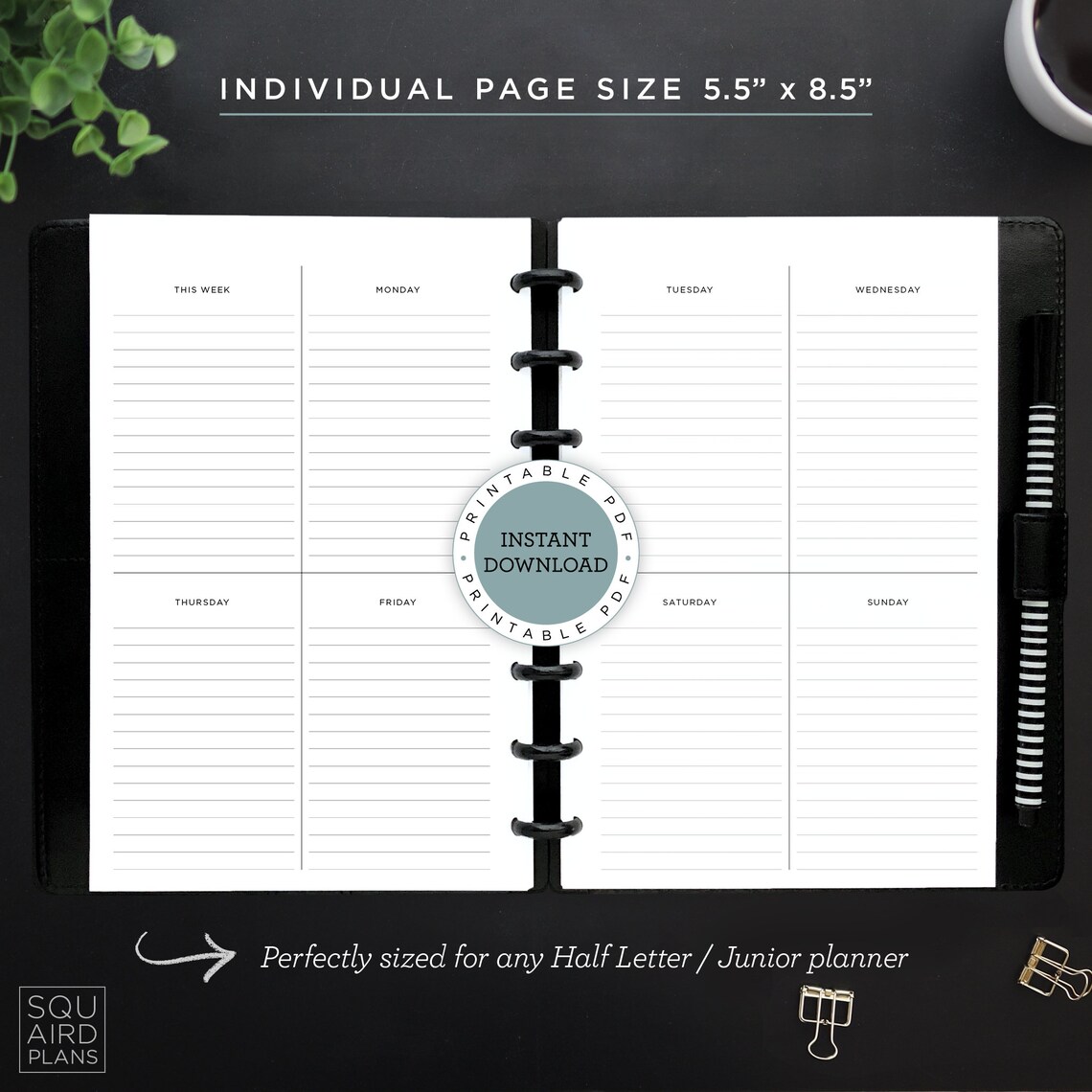 Undated Weekly Planner Printable • Quadrant Layout • 5.5" X 8.5" Half ...