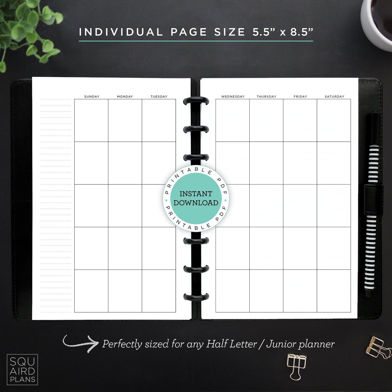 Undated Monthly Planner Printable • Split Page Layout • 5.5" X 8.5 ...