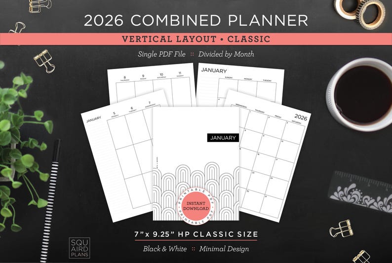 2026 Combined Planner Printable • Vertical Layout • 7" X 9.25" HP ...